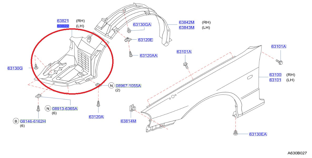 NISSAN Fender Liner Front LHS Passenger Side - BNR34