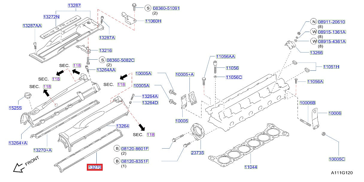 NISSAN Rocker Cover Gasket EX Side - BNR32 BCNR33 BNR34