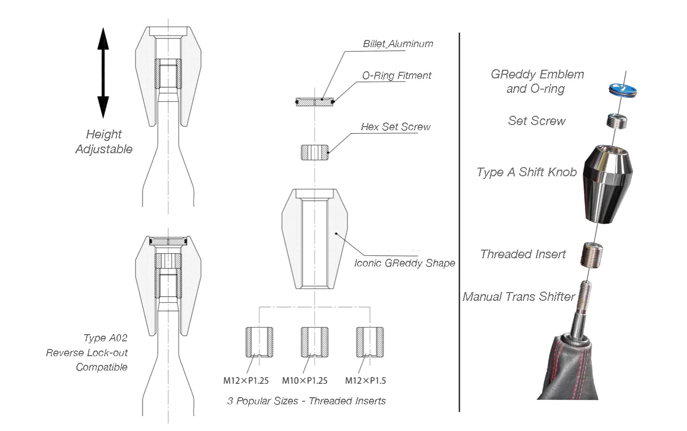 GReddy Type A02 Shift Knob - Polished reverse lock-out type