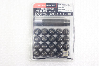 Used Rays Lock Nut Black 20pc Set 17HEX M12xP1.25